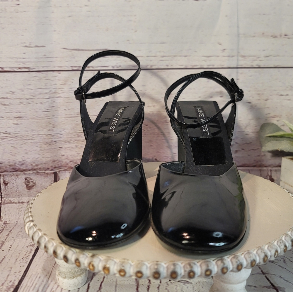 Nine West Black Patent Leather Adjustable Ankle Strap Heel Pump Shoes Sz 8.5M - Picture 6 of 13